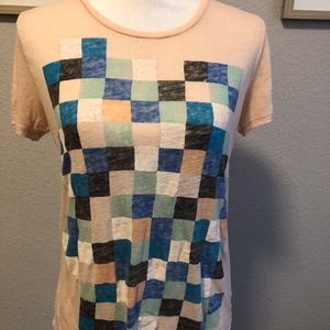 JCrew Linen T with Distressed Geo Pattern Size S